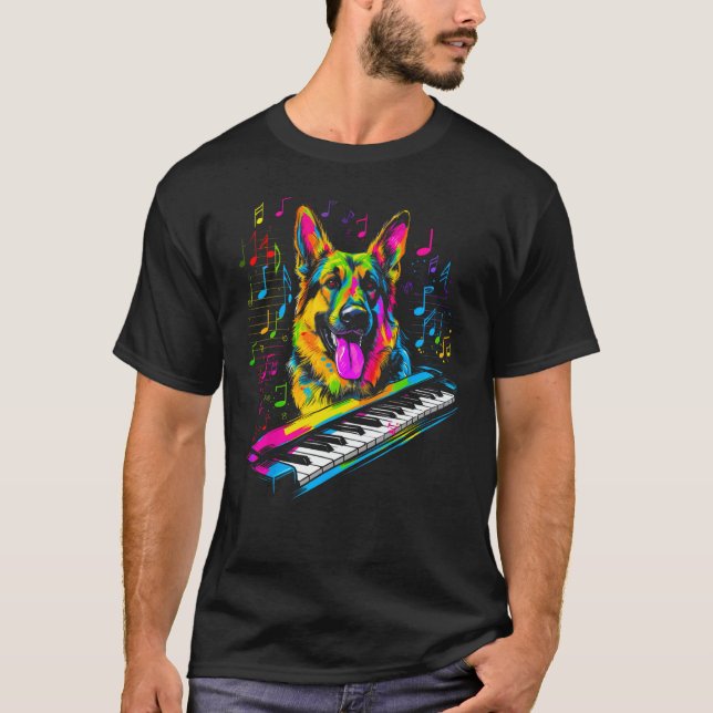 Camiseta Art German Shepherd Dog Piano Pianist (Frente)