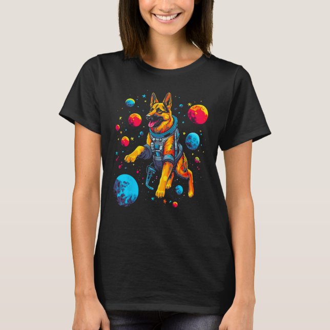 Camiseta Art German Shepherd Dog Space Planet (Frente)