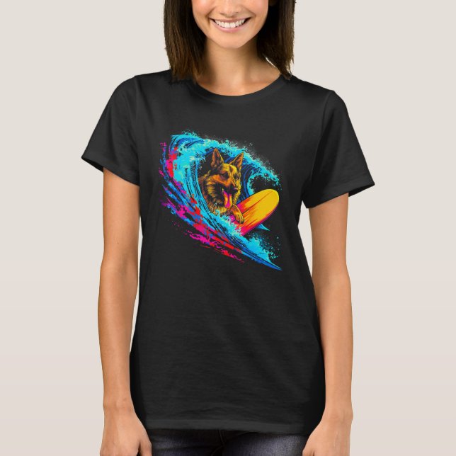 Camiseta Art German Shepherd Dog Wave Surf (Frente)