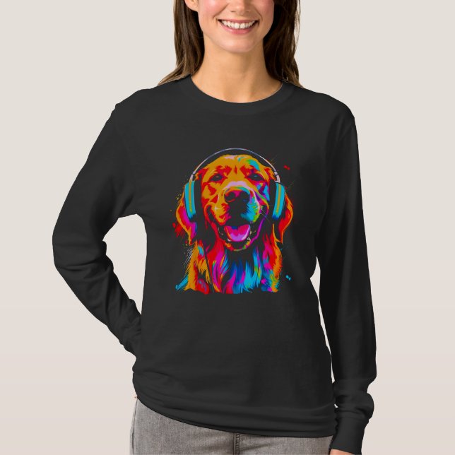 Camiseta Art Golden Retriever Dog DJ Headset (Frente)