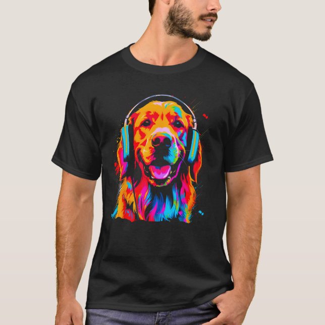 Camiseta Art Golden Retriever Dog DJ Headset (Frente)