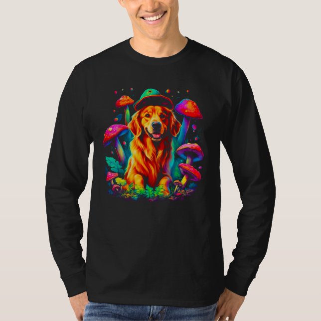 Camiseta Art Golden Retriever Dog Mushroom Psychedelic (Frente)