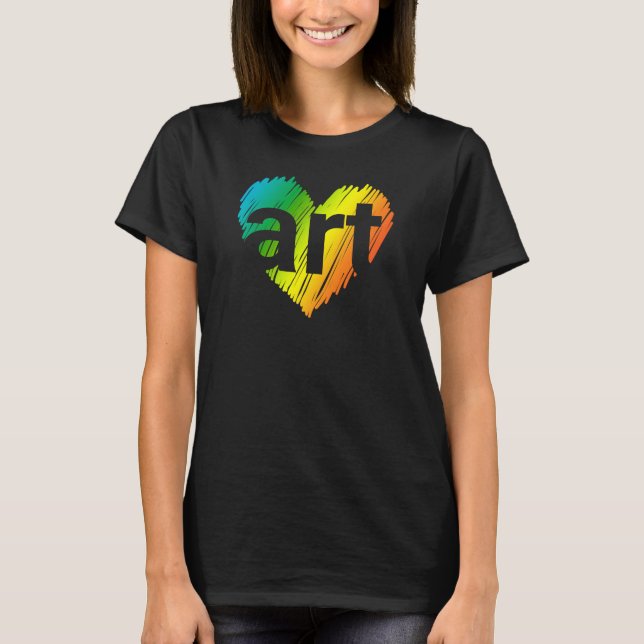 Camiseta Art Lover, Grande Coração com Arte Palavra, Arte C (Frente)