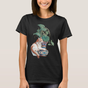 Camiseta Art Nouveau Cat Sentado Próximo à Planta Potente