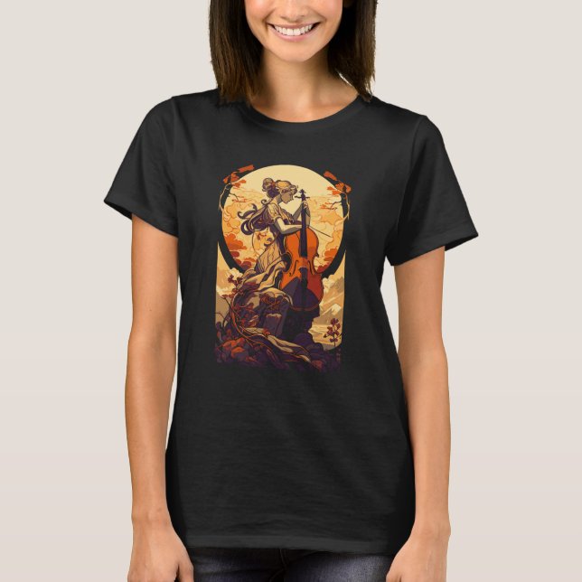 Camiseta Art Nouveau Cello Girl Beautiful Cello Player (Frente)