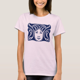 Camiseta Art Nouveau Deusa Romana rosto feminino azul