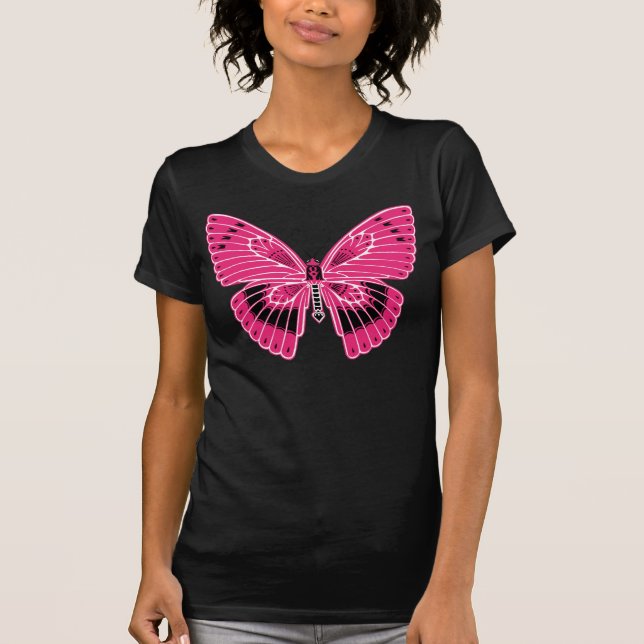 Camiseta Art Nouveau Estilo Borboleta Rosa Quente (Frente)