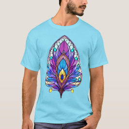 Camiseta Art Nouveau Estilo De Vidro Pavão Arrefecido