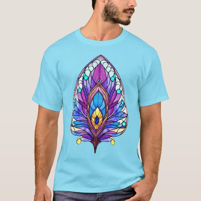 Camiseta Art Nouveau Estilo De Vidro Pavão Arrefecido (Frente)