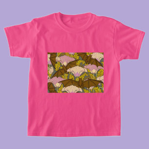 Camiseta Art Nouveau Morcegos e Flores Halloween