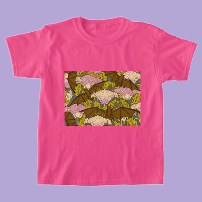Camiseta Art Nouveau Morcegos e Flores Halloween (Criador carregado)