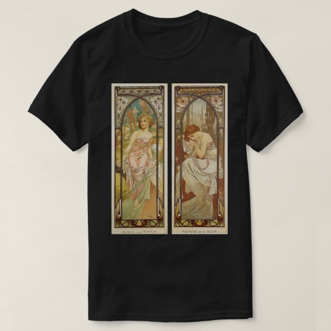 Camiseta Art Nuevo Women Morning Acordando Alphonse Mucha (Frente do Design)