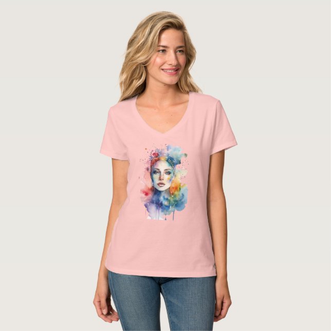 Camiseta art print flowers female face with very colorful  (Frente Completa)