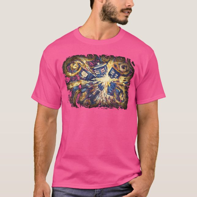 Camiseta Art Tardis Van Gogh Time Viagem Sci-Fi Ventilador (Frente)