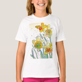 Camiseta Arte a aquarela amarela Daffodil Girls T Shirt