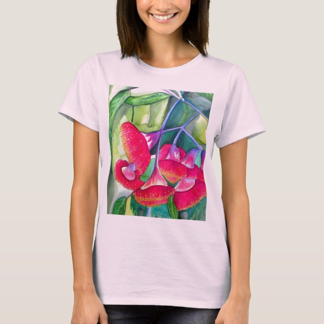 Camiseta Arte a aquarela australiana com flores vermelhas (Frente)