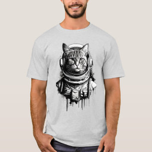 Camiseta Arte a Tinta do Gato Astronauta