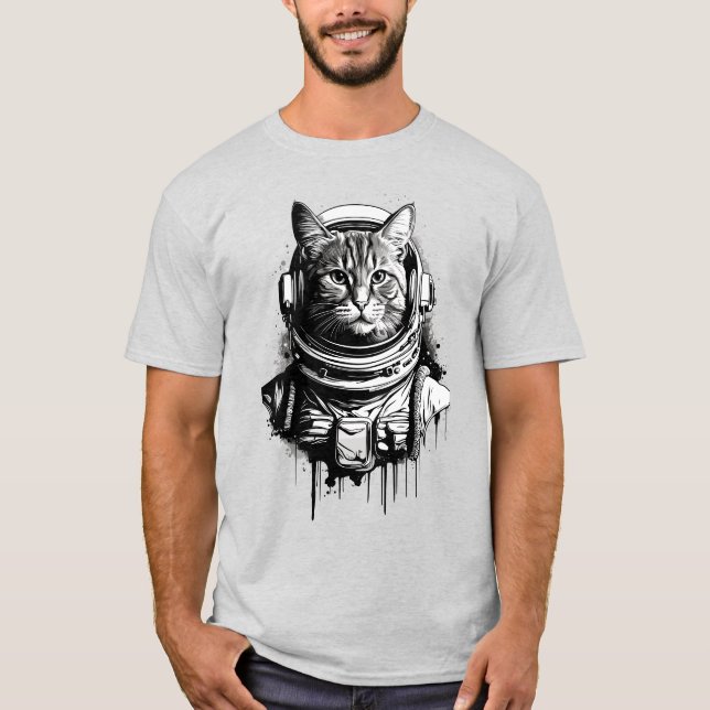 Camiseta Arte a Tinta do Gato Astronauta (Frente)
