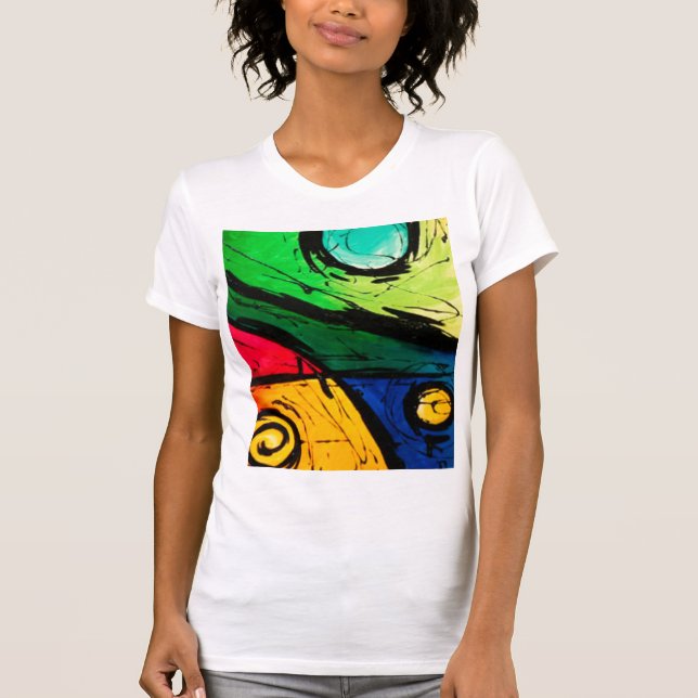 Camiseta Arte abstracta brilhante Funky das cores (Frente)
