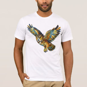 Camiseta Arte Abstrata Colorida de Pincelada de Coruja Voad