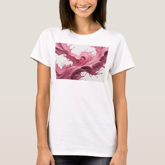 Camiseta Arte abstrata cor-de-rosa em declaração Moda Impre (Frente)