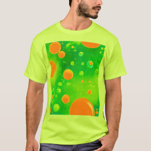 Camiseta Arte Abstrata de Bolhas Laranja e Verde