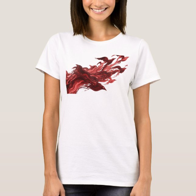 Camiseta Arte Abstrata de Pássaros Vermelhos com Estilo Des (Frente)