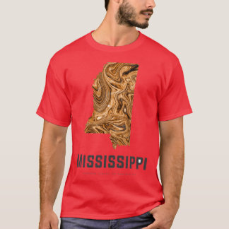 Camiseta Arte Abstrata do Mapa do Mississippi em Marrom