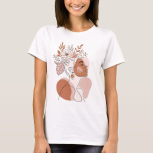 Camiseta Arte Abstrata em Linhas de Mulher Silhueta Floral