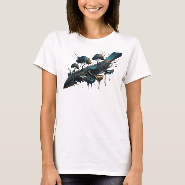 Camiseta ARTE ABSTRATA em Ouro Impressão de Moda (Frente)