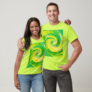 Camiseta Arte Abstrata Espiral Verde Amarelo