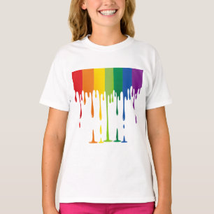 Camiseta Arte Abstrata Líquida de Tinta Gotejante Arco-Íris
