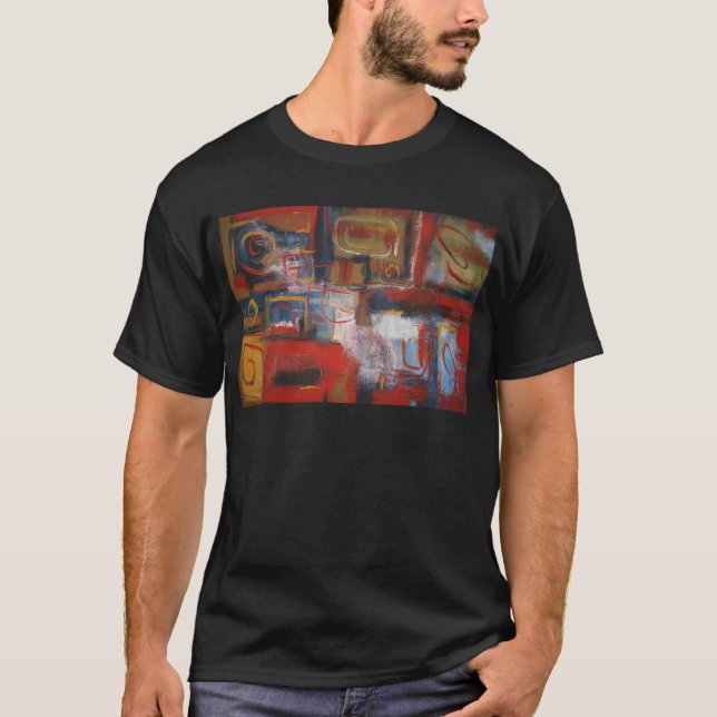 Camiseta Arte Abstrato africana - quadrados e círculos (Frente)