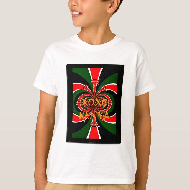 Camiseta Arte Abstrato de Bandeira do Quênia inspirada na Á (Frente)