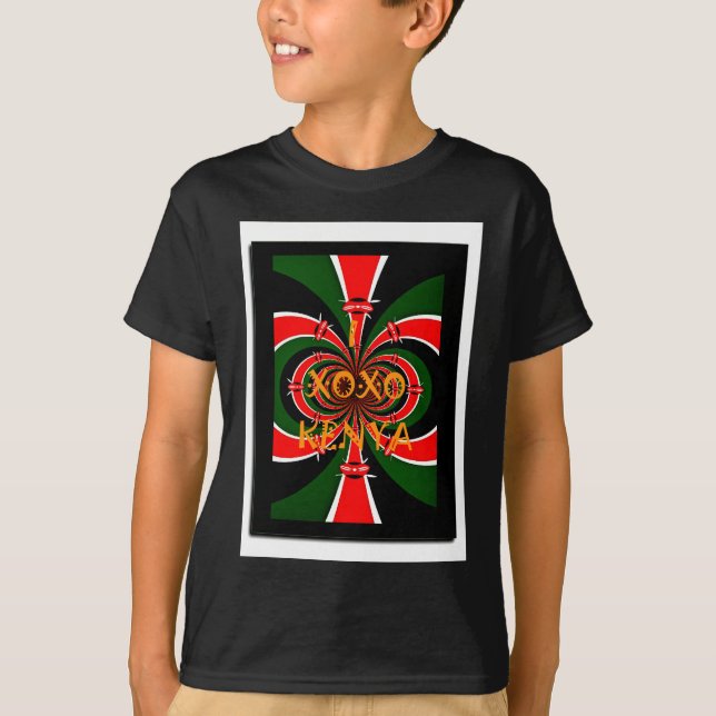 Camiseta Arte Abstrato de Bandeira do Quênia inspirada na Á (Frente)
