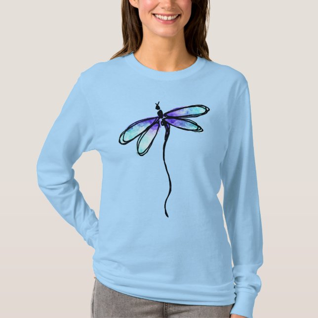Camiseta Arte Abstrato de Dragonfly Azul para Vestir (Frente)