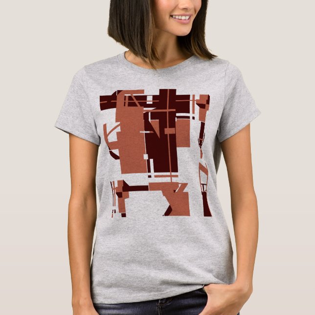 Camiseta Arte Abstrato Geométrica Marrom Escuro Cobre, Tipo (Frente)