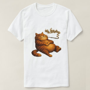 Camiseta Arte Aconchegante de Gato Laranja Gordo Fumando Ca
