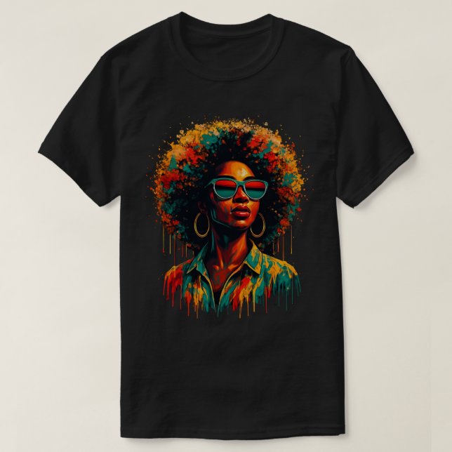 Camiseta Arte Afro com Efeito de Tinta Drip Liberdade  (Frente do Design)