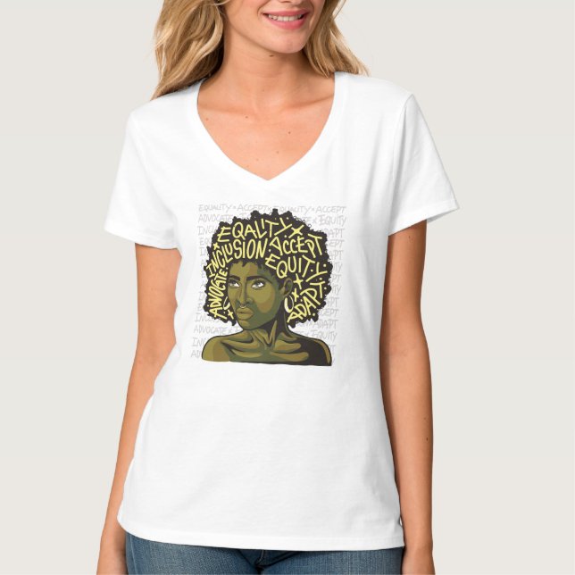 Camiseta Arte Afro Poderosa sobre Equidade e Inclusão (Frente)