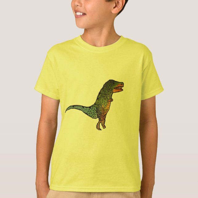 Camiseta Arte amarela do dinossauro de T-Rex dos miúdos (Frente)