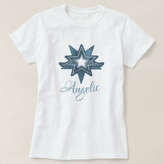 Camiseta Arte Angélica de asas estreladas em t-shirt gráfic (Frente do Design)