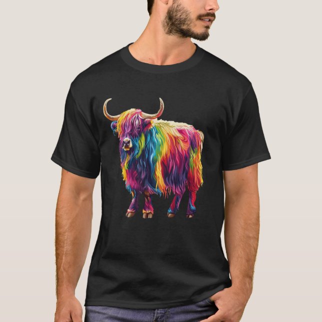 Camiseta Arte Animal Vibrante Yak Rainbow (Frente)