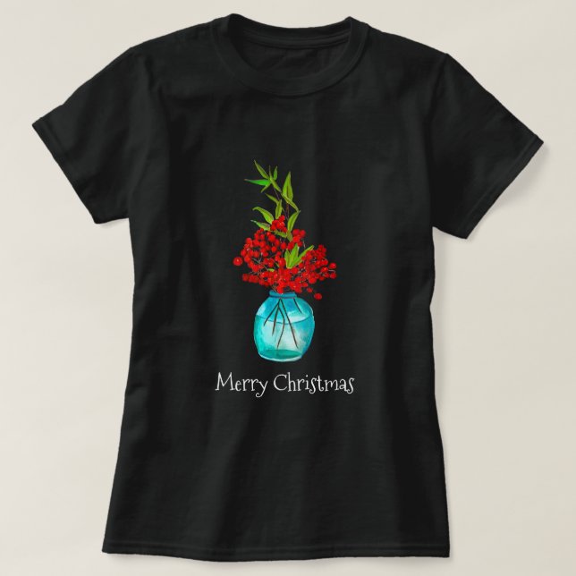 Camiseta Arte aquarela de frutas vermelhas do Natal (Frente do Design)