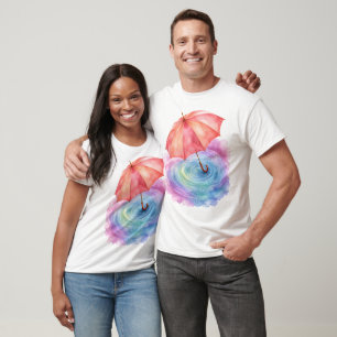 Camiseta Arte Aquarela de Guarda-Chuva Pastel Ondulações na