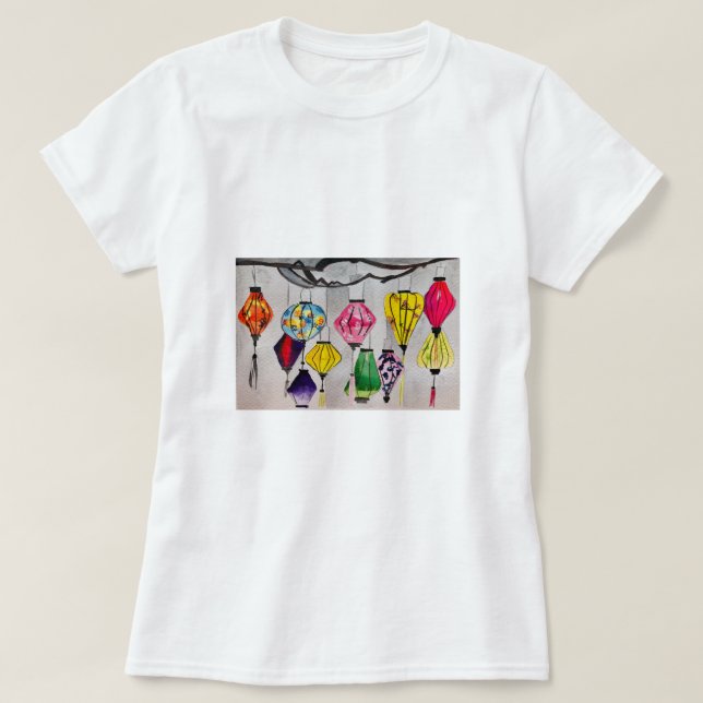 Camiseta Arte aquosa das lanternas chinesas (Frente do Design)
