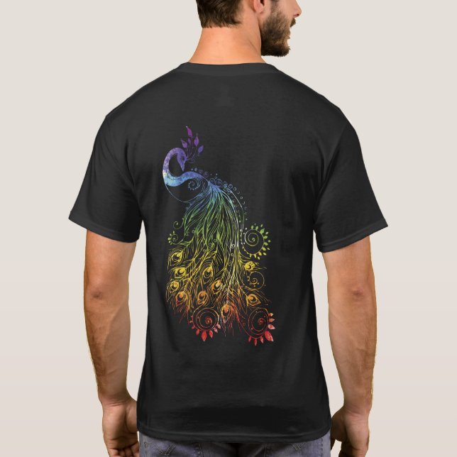 Camiseta Arte Arco Arco-Íris Legal Pavão Colorido (Verso)