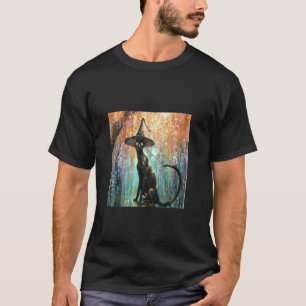 Camiseta Arte Assustadora de Flor de Cerejeira com Gato Pre
