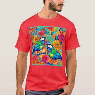 Camiseta Arte Aviária Vibrante: Aves Coloridas