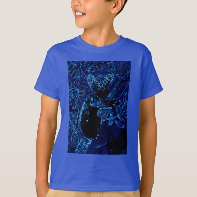 Camiseta Arte azul da árvore do koala (Frente)
